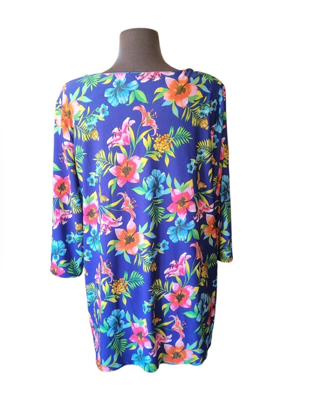 Attitudes By Renee Reversible Women’s V-Neck Tunic Top Blue Floral & Solid Blue - Picture 6 of 16